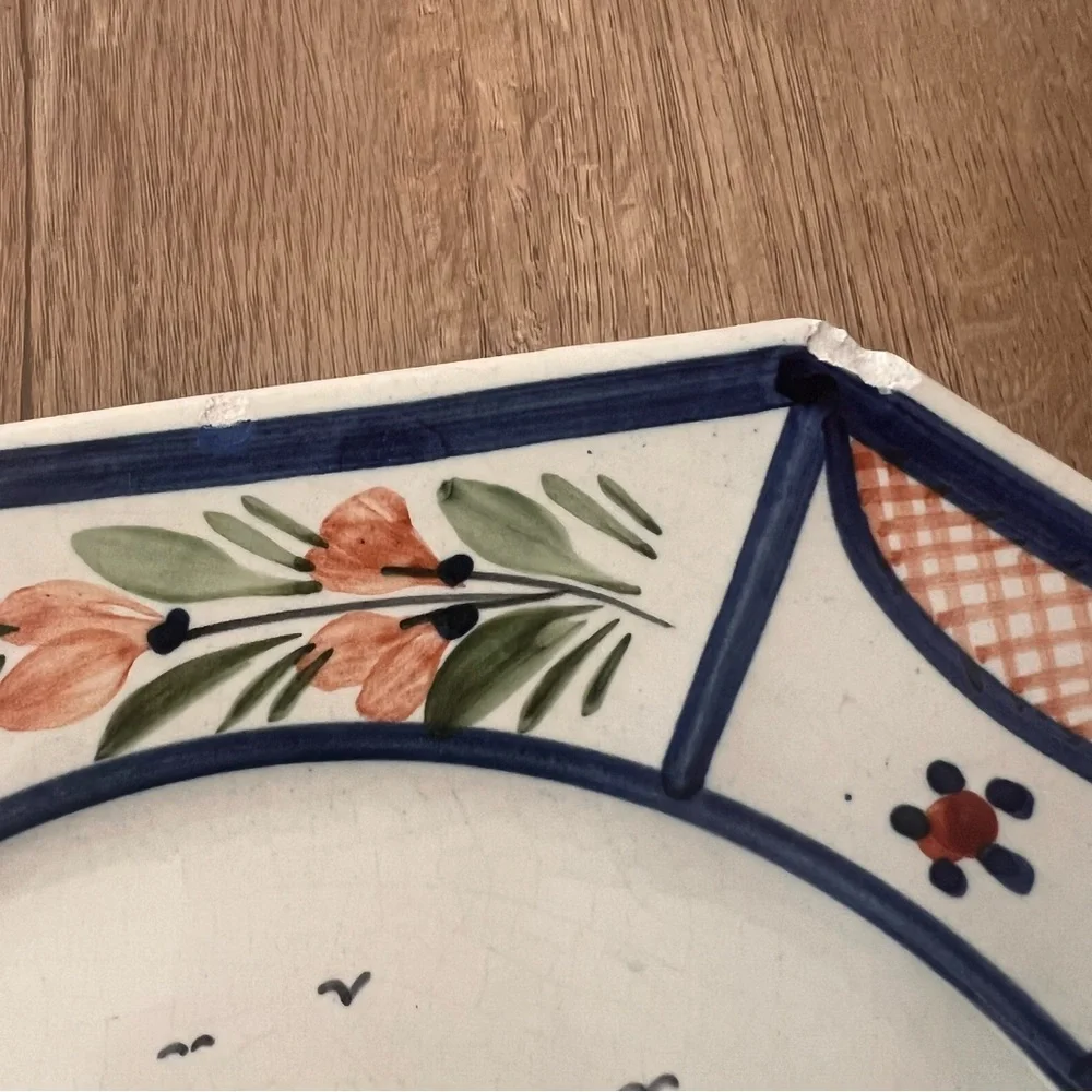 Vintage 1918-1942s HB Quimper France Mistral Blue Dinner‎ Plate Octagonal 10.75”